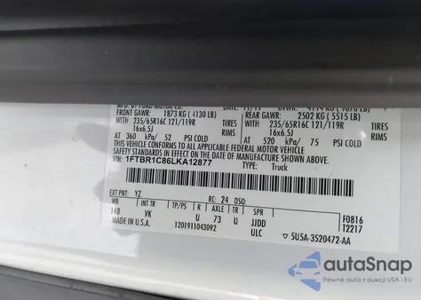 2020 Ford Transit-250 from USA, damaged, VIN 1FTBR1C86LKA12877